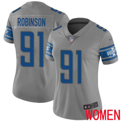Detroit Lions Limited Gray Women Ahawn Robinson Jersey NFL Football #91 Inverted Legend->women nfl jersey->Women Jersey